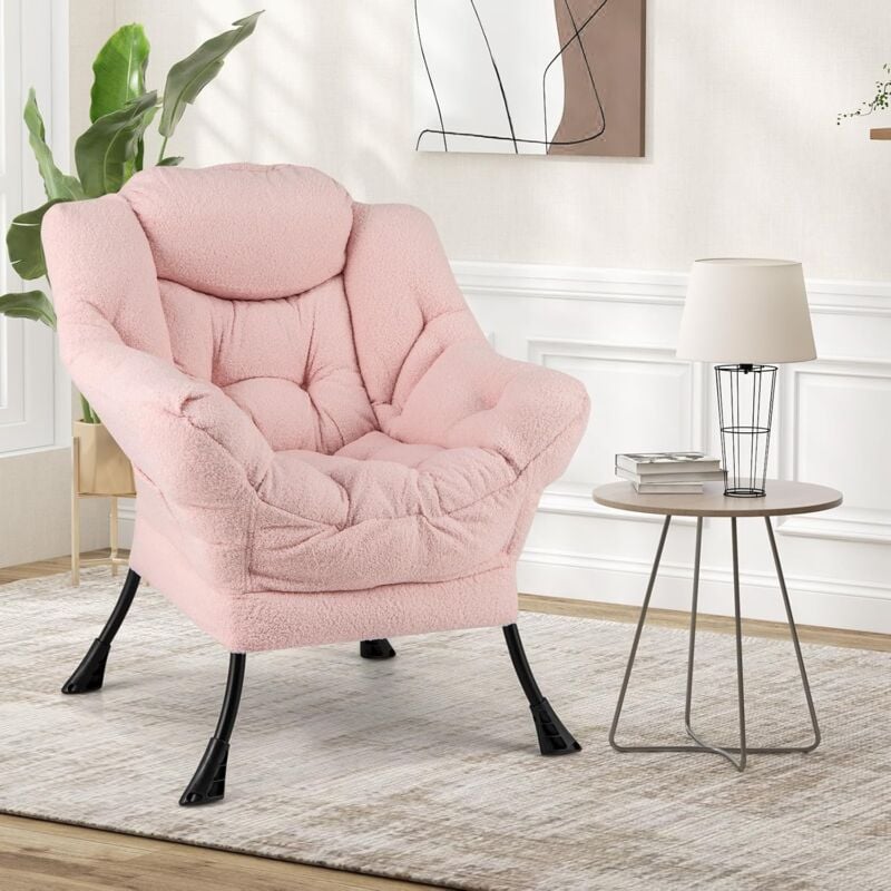 Relax4life - Fauteuil Relax en Sherpa, Fauteuil Salon Design Scandinave avec Appui-tête-Poche Latérale-Patins Antidérapants pour Chambre Salon