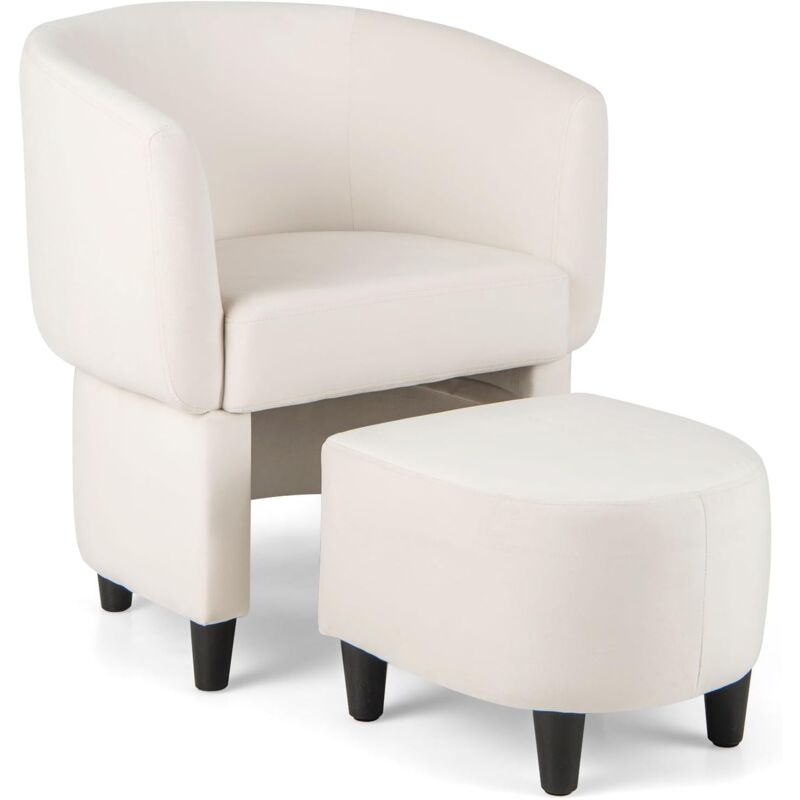 Relax4life - Fauteuil Salon avec Repose-Pieds, Fauteuil d'Appoint en Velours avec Pieds Patins Antidérapants en Feutre, Demi-Cercle pour Salon