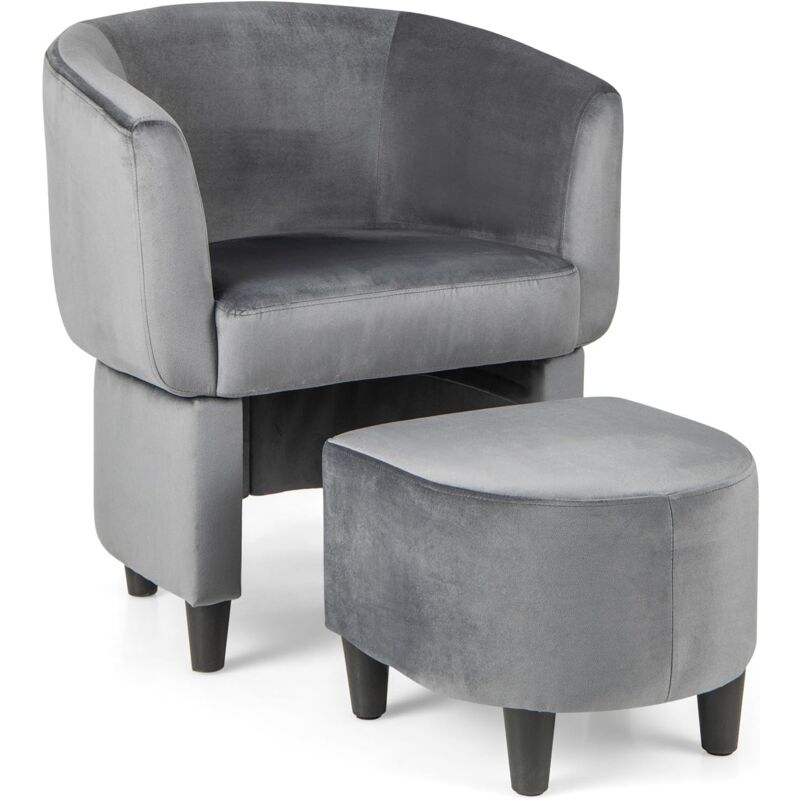 Relax4life - Fauteuil Salon avec Repose-Pieds, Fauteuil d'Appoint en Velours avec Pieds Patins Antidérapants en Feutre, Demi-Cercle pour Salon