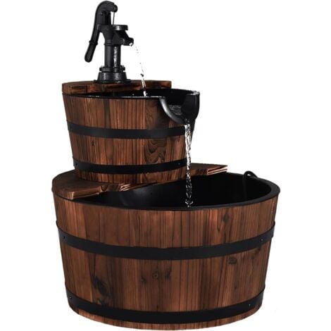 RELAX4LIFE Fontaine d'Extérieur en Cascade à 2 Niveaux avec Écoulement d’Eau Ajustable, Fontaine de Relaxation Rétro en Sapin Carbonisé pour Jardin, Cour Terrasse, φ44,5 x H58,5 CM