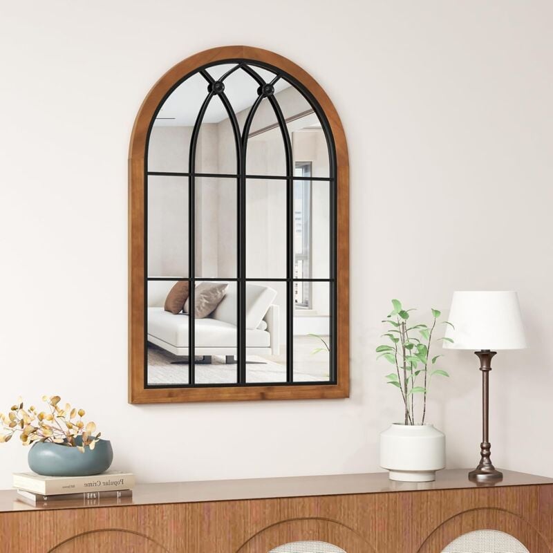Relax4life - Grand Miroir Mural Style Shabby 60X90 cm, Miroir Décoratif Rustique avec Fenêtre Arquée Cadre Métallique Suspendu, pour Salon, Chambre,