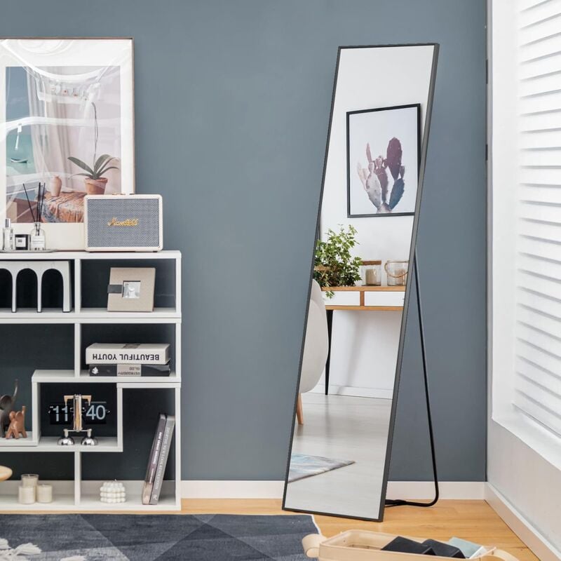 Relax4life - Grand Miroir sur Pied Chambre 40x160CM avec Cadre Alliage d'alu et Verre Antidéflagrant, Grand Miroir Mural Rectangulaire pour Salon