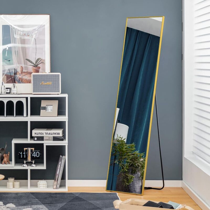 Relax4life - Grand Miroir sur Pied Chambre 40x160CM avec Cadre Alliage d'alu et Verre Antidéflagrant, Grand Miroir Mural Rectangulaire pour Salon