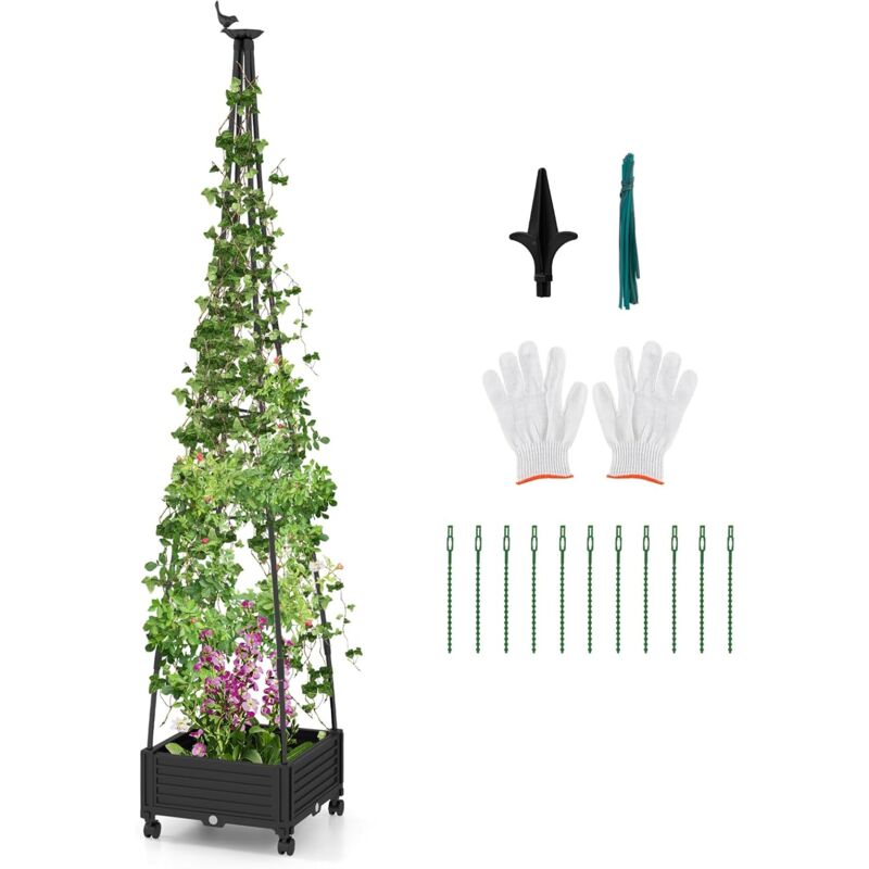 Relax4life - Jardinière avec Treillis 206 cm roulettes, Lit de Jardin Surélevé avec Tubes Métalliques et Système d'Arrosage Automatique pour Plantes