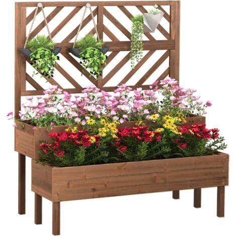 Jardinière Surélevée Avec Tablette Pliante - Bois Sapin, 67x63,5x74,5 Cm, Rangement Outils, Pour Balcon/jardin - 4