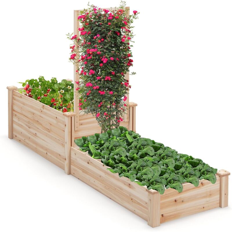 Relax4life - Jardinière d'Extérieur avec Treillis en Bois, Carré Potager avec Treillis pour Plantes Grimpantes, Bac à Fleurs Extérieur pour