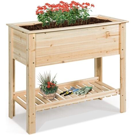 RELAX4LIFE Jardinière en Pin Naturel avec Pieds, Jardinière avec Étagère de Rangement, Support de Fleurs Résistant à L'humidité, Convient pour Fleurs, Herbe, Fruits