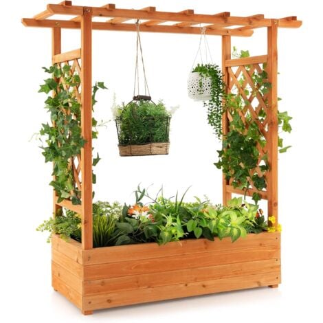 RELAX4LIFE Jardinière Surélevée avec Treillis Latéral & Supérieur, Jardinière sur Pied avec Treillis&Trous de Drainage, Conteneur de Plantes Vertical pour Plantes Grimpantes Légumes Fleurs Herbes