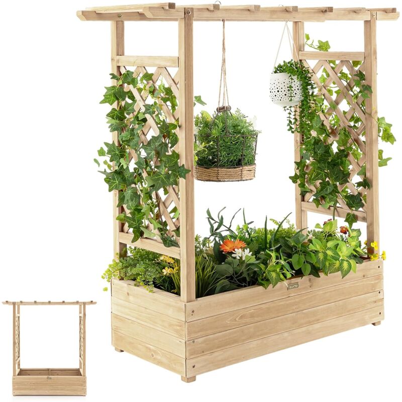 Relax4life - Jardinière Surélevée Verticale avec Treillis Latéral&Supérieur et Trous de Drainage, Lit de Jardin Élevé en Bois Intérieur et Extérieur