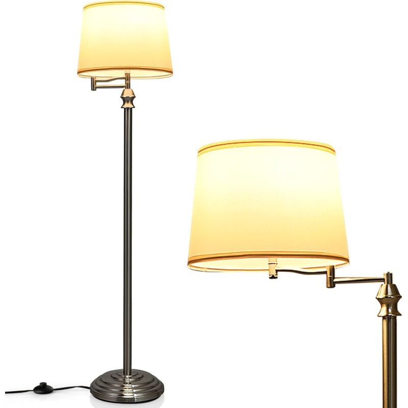 Relax4life - Lampadaire de Salon Moderne en Abat-jour en Tissu, Bras Oscillant Réglable, Lampe sur Pied avec Câble 180 cm et Interrupteur au Pied