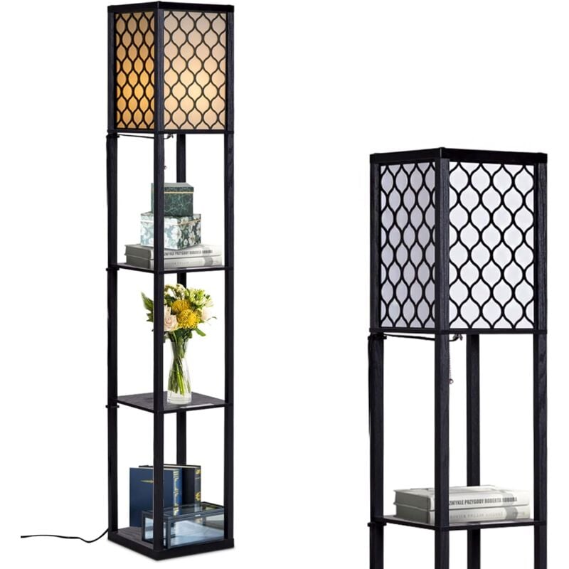 Lampadaire sur Pied 1,6M avec 3 Etagères de Rangement et Abat-jour en Tissu, Style Moderne pour Chambre, Salon, Bureau( Modèle d) - Relax4life