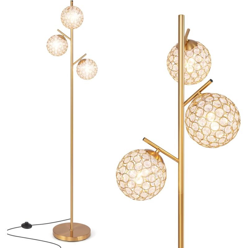 Relax4life - Lampadaire sur Pied Salon Or 169 cm, Lampe Salon sur Pied Or avec 3 Abat-jour en Acrylique, Base Robuste, Interrupteur au Pied,