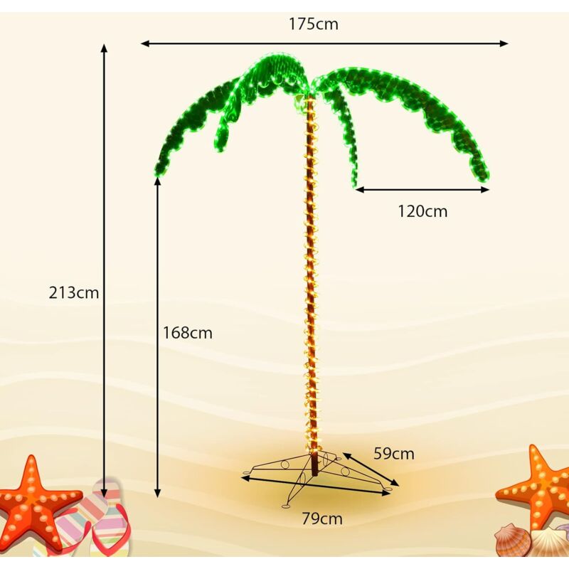 Relax4life - Lampe led Cocotier Décoration Extérieure Jardin Lumineux, Décoration Palmier Lumineux Intérieur Extérieur avec Base Stable en Croix pour