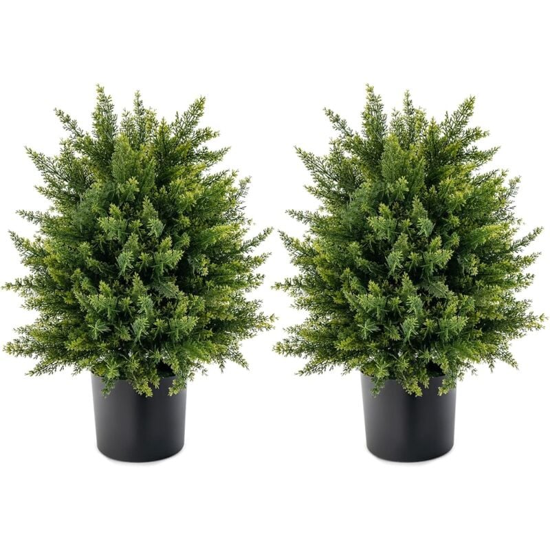 Relax4life - Lot de 2 Arbres Artificiels en Boule de Cèdre 54 cm, Plante Artificielle en Pot avec Base en Ciment, Fausse Plante Résistante aux uv