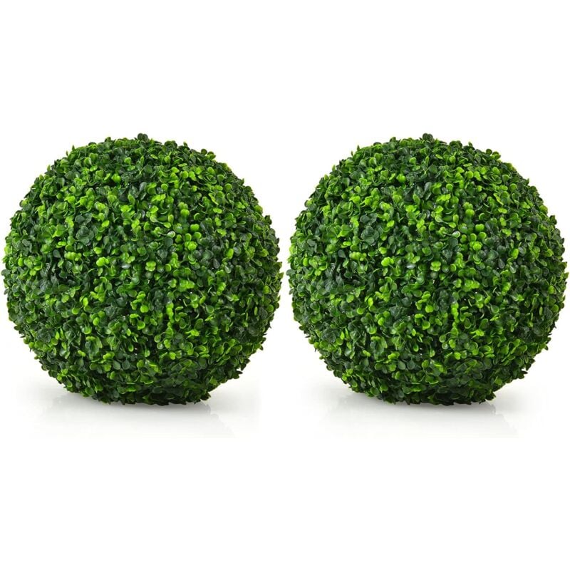Lot de 2 Boules de Buis Artificiels 40 cm, Boules de Buis au Feuillage Dense en pe, Plantes Artificielles Décoratives pour