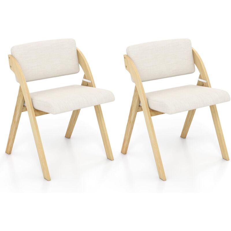RELAX4LIFE Lot de 2 Chaise Pliante en Bois, Chaise Salle a Manger avec Siège Rembourré, Housse en Lin, Chaise Pliable Interieur, Peu Encombrante,