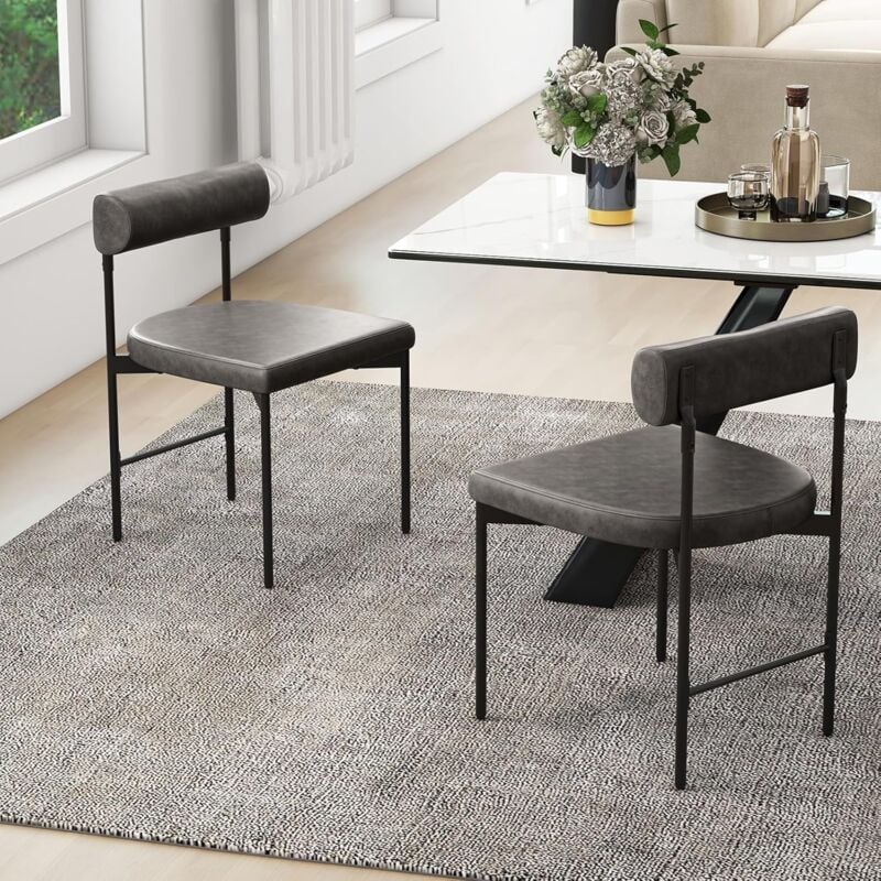 Relax4life - Lot de 2 Chaise Salle a Manger en Cuir pvc, Chaise de Cuisine Industrielle avec Dossier et Assise Rembourrés, Cadre en Métal, pour