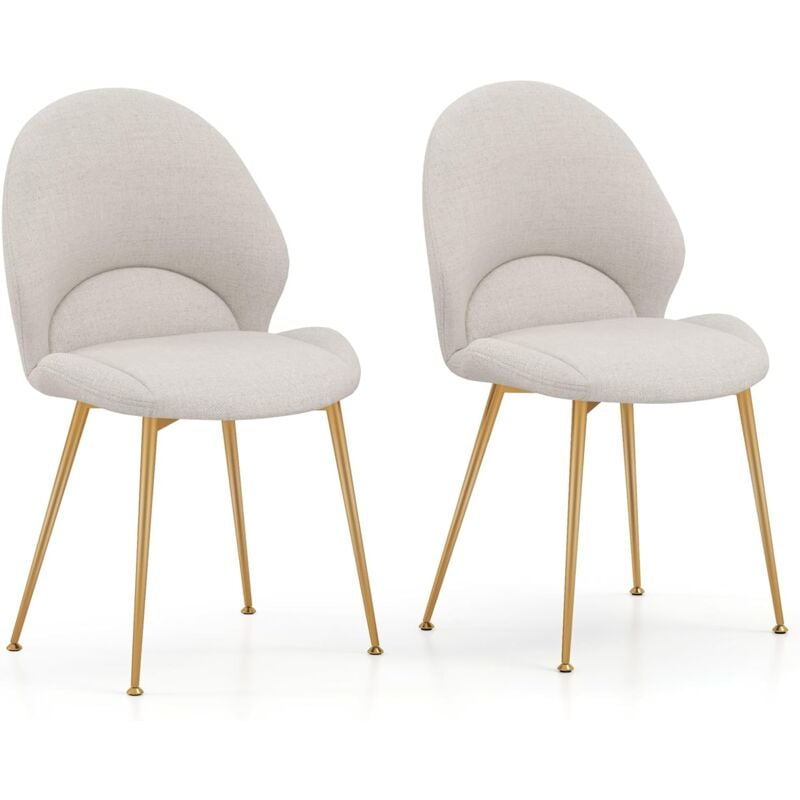 Relax4life - Lot de 2 Chaise Salle a Manger Grise en Tissu, Chaise de Cuisine Rembourrée avec Siège Enveloppé, Dossier Courbé, Cadre Métallique,