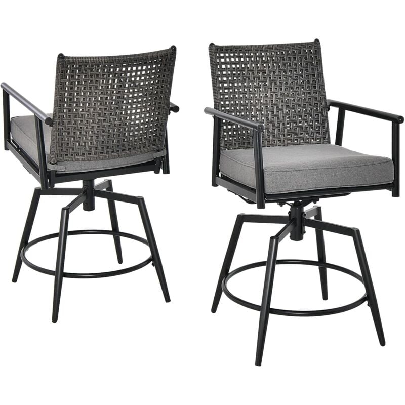 Relax4life - Lot de 2 Chaises de Salle à Manger Pivotantes 360°, Siège Hauteur 64 cm, Tabouret Bar avec Coussin et Repose-Pied, Charge 150 kg