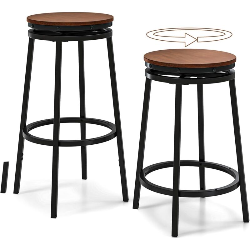Lot de 2 Tabouret Bar Assise 60/75 cm, Chaise de Bar Pivotante avec Pieds d'Extension Amovibles, Repose-Pieds, Placage de Bois Bouleau, pour Bistro,