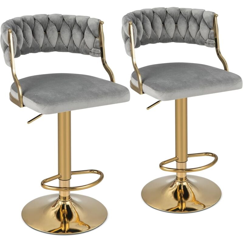 Relax4life - Lot de 2 Tabouret Bar Pivotant à 360 °, Hauteur d'Assise Réglable 60-82 cm, Chaise Haute Bar avec Repose-Pieds & Siège Rembourré,