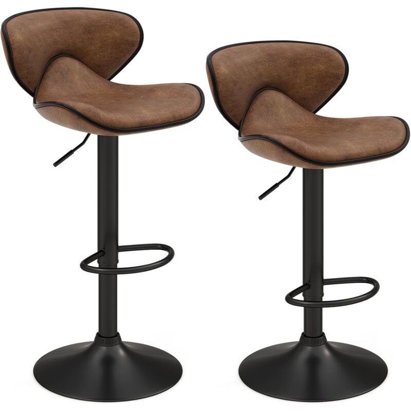Relax4life - Lot de 2 Tabouret Bar Pivotant, Chaise de Bar Industrielle en Similicuir avec Cadre Métallique, Dossier Enveloppé, Hauteur Réglable,