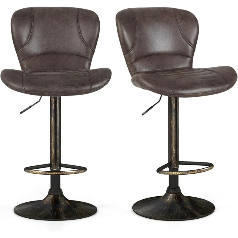 Relax4life - Lot de 2 Tabouret Bar Pivotant, Chaise de Bar Industrielle en Similicuir avec Cadre Métallique, Dossier Ergonomique, Hauteur Réglable,