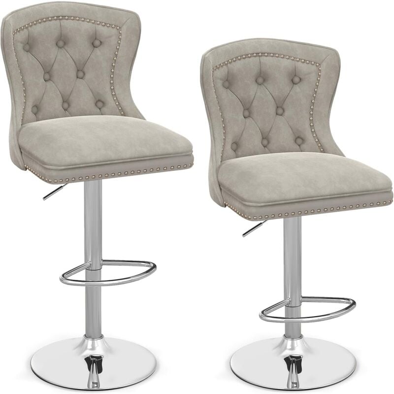 Relax4life - Lot de 2 Tabouret Bar Rembourré, Chaise de Bar Pivotante à 360°, Chaise Haute Bar en Velours, Hauteur d'Assise 67-87 cm, Dossier Incurvé