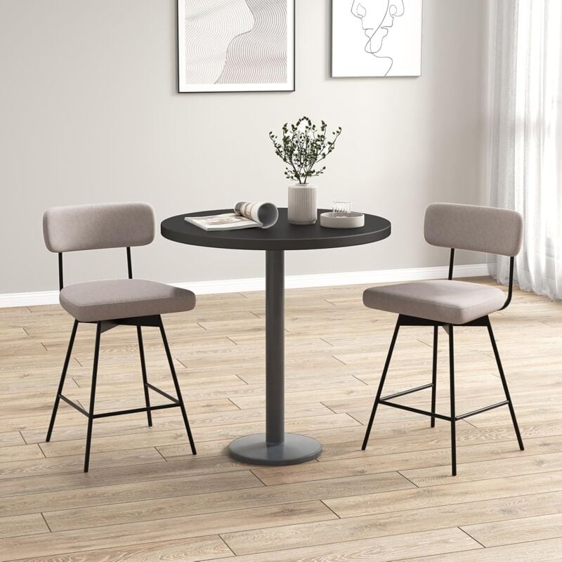 Relax4life - Lot de 2 Tabouret de Bar Hauteur Assise 65 cm, Tabouret Bar 4 Pieds Pivotant, Chaise de Bar Rembourrée, Tissu de Lin, Dossier,