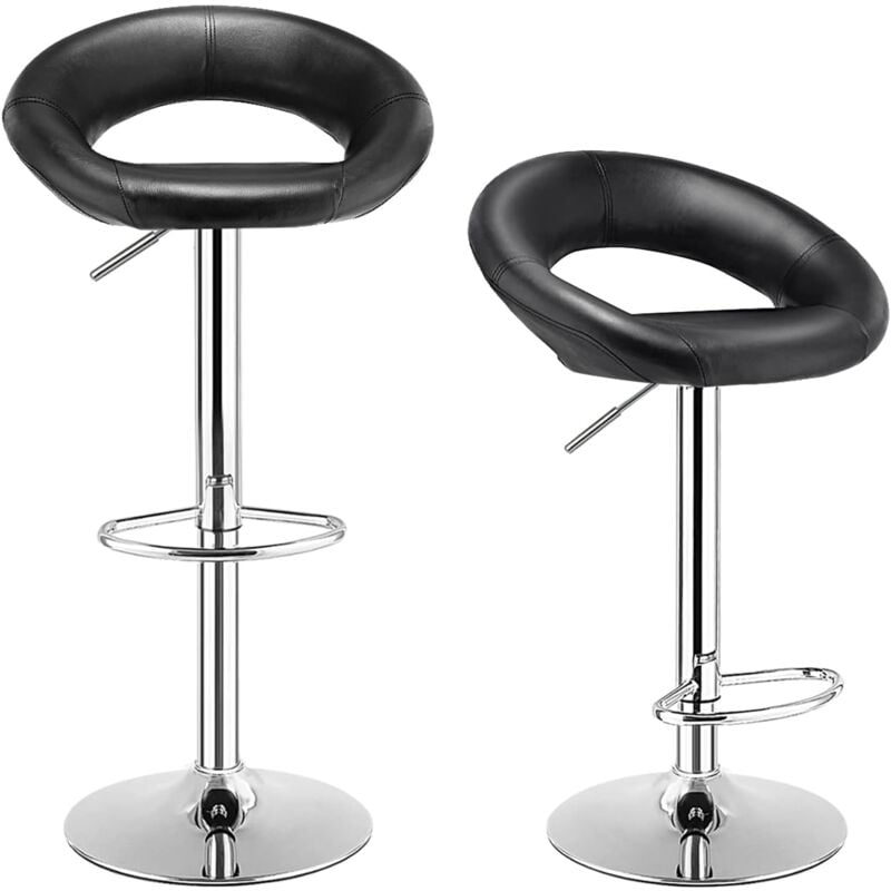 Relax4life - Lot de 2 Tabourets de Bar avec Repose-pieds, Chaise de Bar Réglable en Hauteur et Rotatif, Tabouret de Comptoir en Simili Cuir, Hauteur