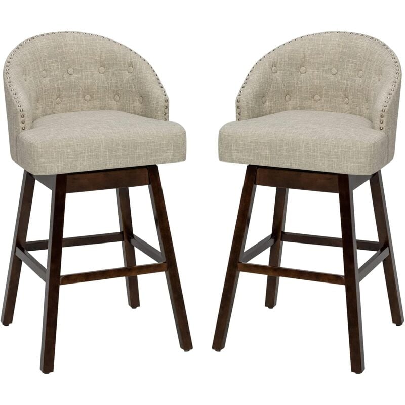 Relax4life - Lot de 2 Tabourets de Bar Rembourrés, Chaises de Bar Rotatives à 360°, Tabouret de Cuisine avec Dossier et Repose-pieds, Hauteur