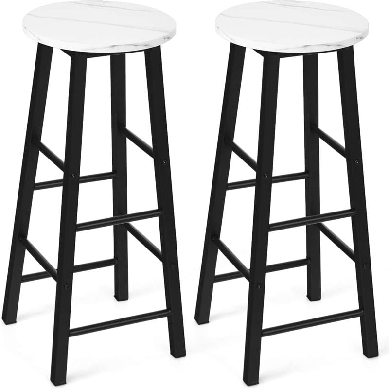 Lot de 2 Tabourets de Bar, Tabouret de Comptoir en Imitation Marbre, Chaises de Bar, Hauteur d'Assise 71 cm, Blanc - Relax4life