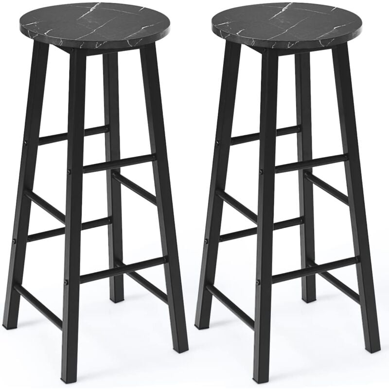 Lot de 2 Tabourets de Bar, Tabouret de Comptoir en Imitation Marbre, Chaises de Bar, Hauteur d'Assise 71 cm, Noir - Relax4life