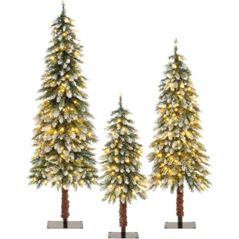 RELAX4LIFE Lot de 3 Sapin de Noël 90/120/150 cm avec Lumières, Arbre de Noël Décoration de Noël pour Bureau, Maison, Magasin
