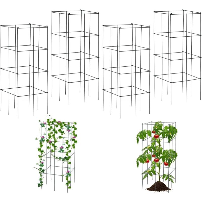 Relax4life - Lot de 4 Supports à Tomates, Support de Plante de Jardin Pré-assemblé avec Piquets pour Plantes Grimpantes Verticales, Treillis