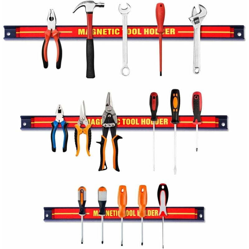 Relax4life - Set de 3 Porte-outil Magnétique 20/30/46CM en Acier Inoxydable pour Rangement Mural des Outils, 3X Barre Magnétique Capacité de Charge