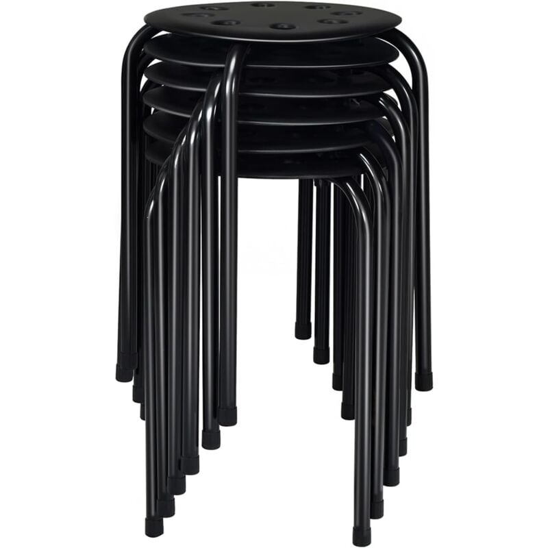 Relax4life - Lot de 6 Tabourets Empilables avec Cadre en Métal, Tabourets Bar pour Enfants Adultes, Tabourets Ronds Légers pour Cuisine Bureau Salon,