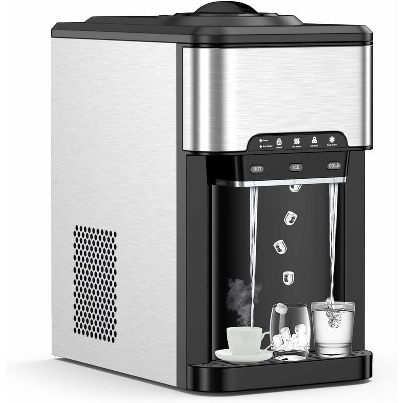 Relax4life - Machine à Glaçons 18kg par Jour, Distributeur à Eau Froide 2,5L Eau Chaude 0,8L et Réservoir de 3L, Ecran lcd et Fonction de Verrouillage