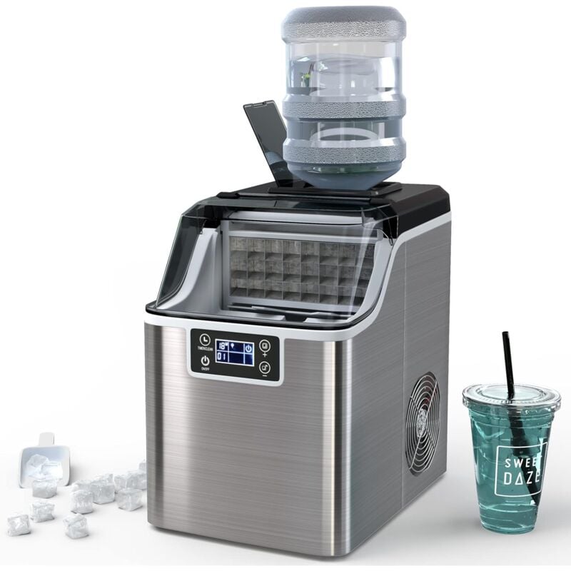 Relax4life - Machine à Glaçons en Acier Inoxydable avec Réservoir 3,2 l, 18 KG/24 h, Glaçons par 15-20 Min, Machine à Glace avec Écran lcd et