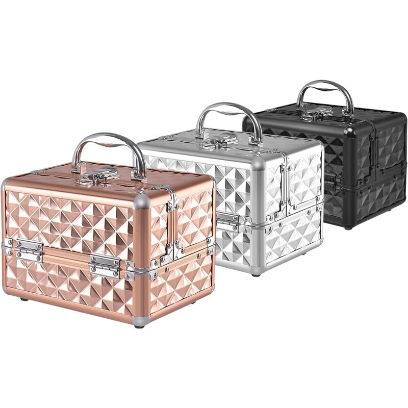 Relax4life - Mallette à Maquillage avec Miroir et Séparateurs Réglables 2 Plateaux, Boîte à Cosmétiques Portable pour Bijoux avec Une poignée