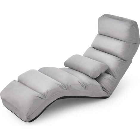 RELAX4LIFE Méridienne en Daim Réglable en 5 Positions 90°-180°et Oreiller, Chauffeuse 1 Place Convertible Rembourrée, Fauteuil Relaxant au Sol pour Bureau, Salon,Chambre, 175x55x20CM (Beige)