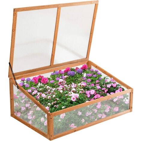 RELAX4LIFE Mini Serre de Jardin en Bois Peint Anti-Corrosion, Serre à Tomate Extérieur 3 Étagères avec Porte Double Toit Ouvrable Fixable, Vitrages Polycarbonate Isolation Thermique(60×45×100 cm)