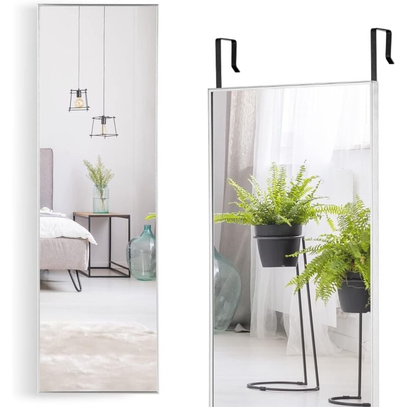 Relax4life - Miroir Accroche Porte 120x37cm Cadre Alliage d'Alu Verre avec Film Anti-Rayures et Antidéflagrant, Miroir Porte Suspendu pour Chamre