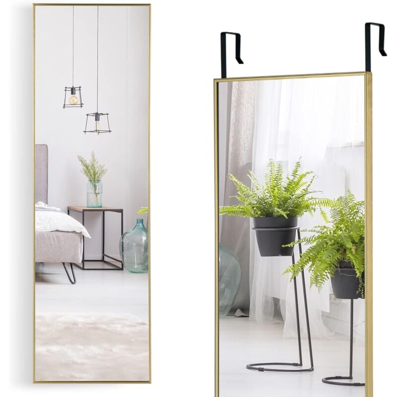 Relax4life - Miroir Accroche Porte 120x37cm Cadre Alliage d'Alu Verre avec Film Anti-Rayures et Antidéflagrant, Miroir Porte Suspendu pour Chamre