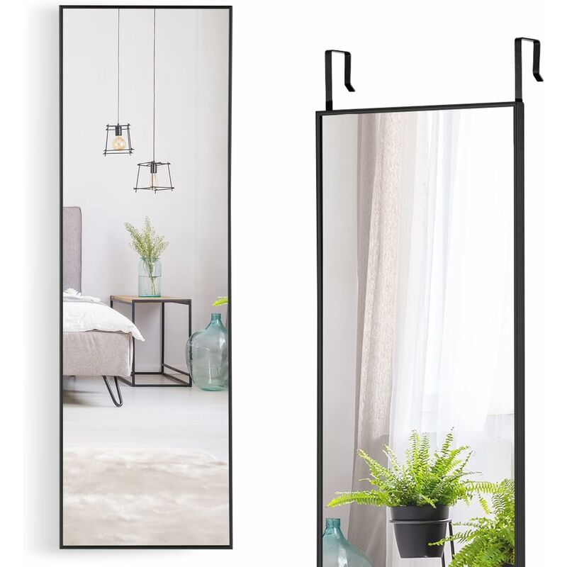 Relax4life - Miroir Accroche Porte 120x37cm Cadre Alliage d'Alu Verre avec Film Anti-Rayures et Antidéflagrant, Miroir Porte Suspendu pour Chamre