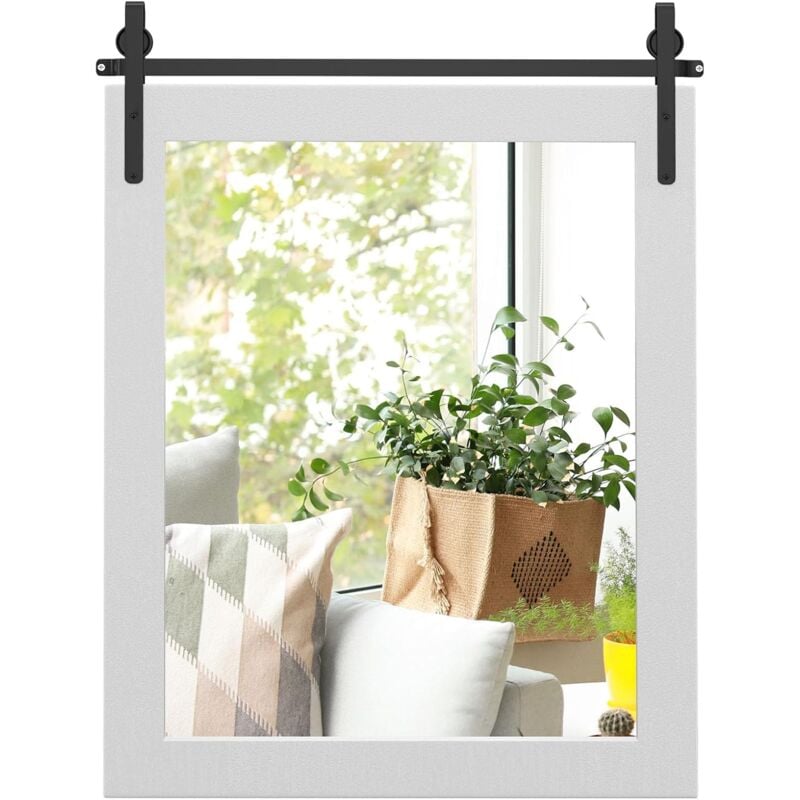 RELAX4LIFE Miroir Accroche Porte HD 76x55CM, Miroir Mural Rectangulaire Antidéflagrant avec Cadre en Bois Sapin & Support en Métal, Miroir Porte