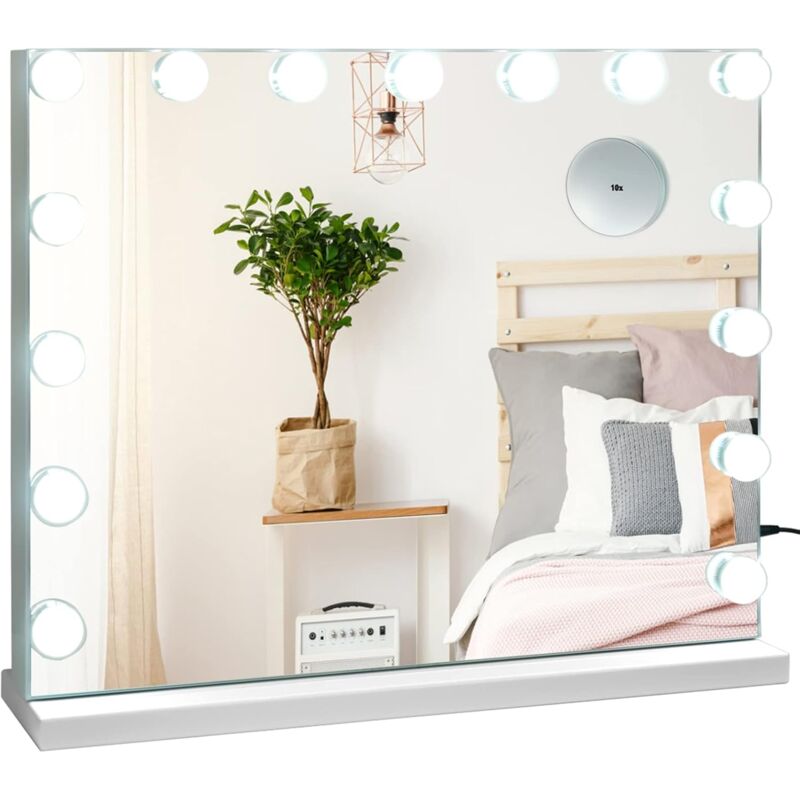 Relax4life - Miroir Maquillage Grossissant 10X avec 15 Ampoules led Équipé d'Enceinte Bluetooth, Miroir à Beauté Lumière Style Miroir Hollywood,