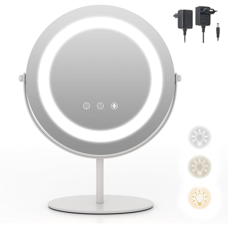 Relax4life - Miroir Maquillage led Rond avec Éclairage 3 Couleurs & Luminosité Réglable, Miroir de Table Rotatif à 360° avec Contrôle Tactile,