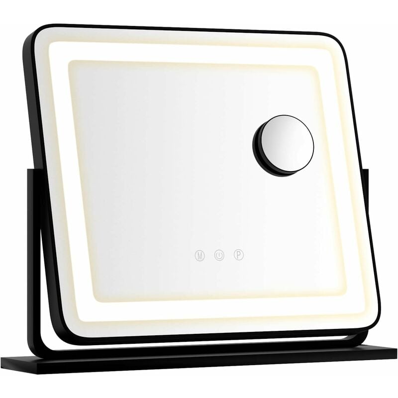 Relax4life - Miroir Maquillage Lumineux Rotatif à 360°, Grand Miroir Coiffeuse led Rectrangulaire avec Couleur et Luminosité Réglable, Miroir