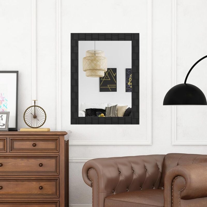 Relax4life - Miroir Mural Rectangulaire 60x80 cm, Grand Miroir avec Cadre en Bois d'Hévéa Massif, Miroir Mural Design, Vertical/Horizontal, pour